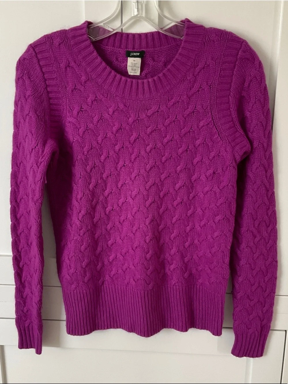 J. Crew Cable-Knit Crewneck Sweater in Magenta